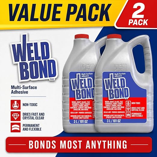 Multi-Surface Non-Toxic Adhesive Glue. Bonds Most Anything ! Glue Gallon for Wood Glue or Crafts Fabric Glass Mosaic Carpet Ceramic Tile Cement Metal Stone & More. 101 oz - 3L - 2Pack