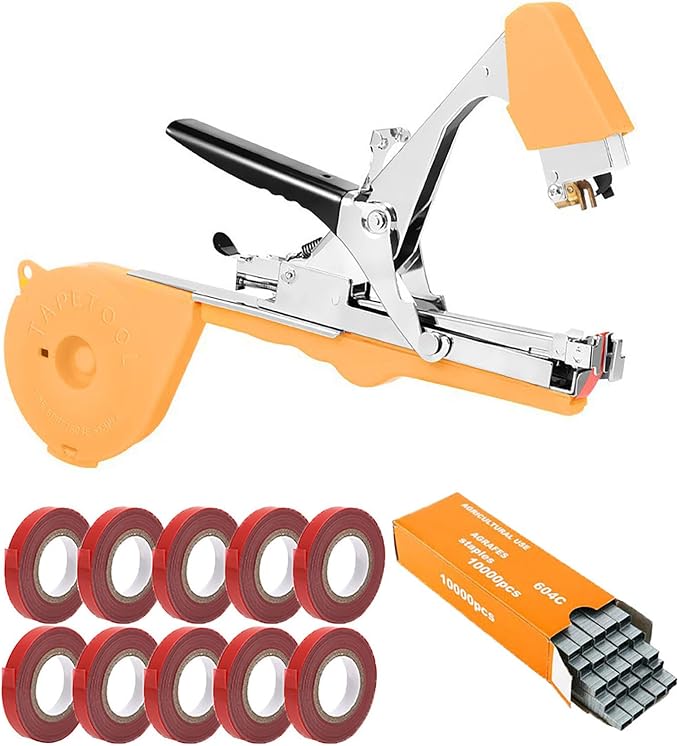 Plant Tying Machine Plant Tying Machine with Green Tape Plant Tape Gun Plant Tying Machine Tool Plant Strapping Machine Garden Agricultural Tools for Grape Tomato Cucumber Vine, Yellow