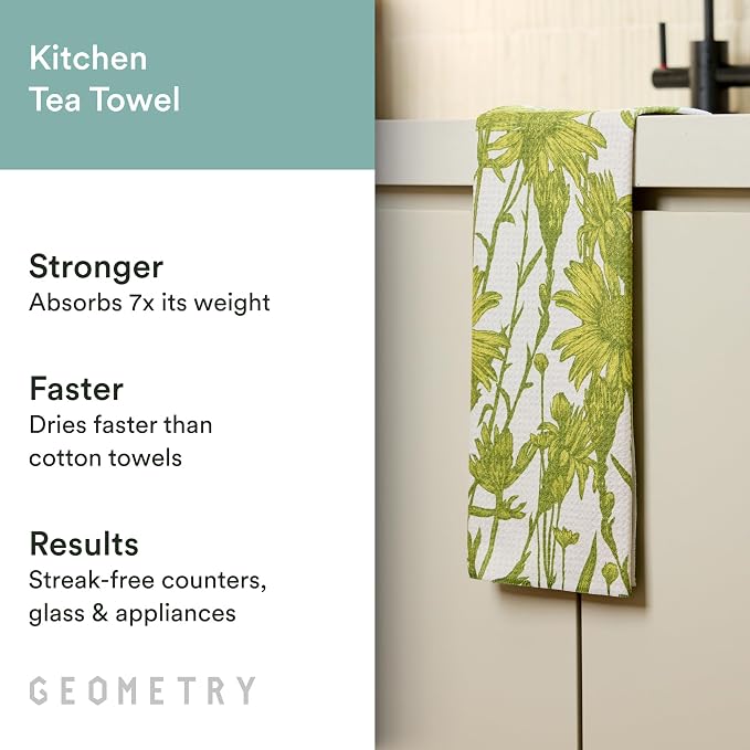 GEOMETRY Tea Towels – Spring & Summer Collection – Quick-Dry, Ultra-Absorbent, Reusable Microfiber Kitchen Towels for Drying & Cleaning - Golden Botanica - 1 Pack