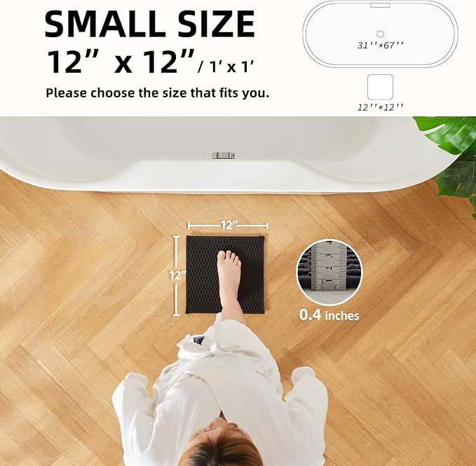 TYUU Black Small Bathroom Rugs, Non Slip Washable Bath Rugs Super Absorbent Bathroom Rug Thin Quick Dry Low Pile Bath Mats, Black 12''x12''