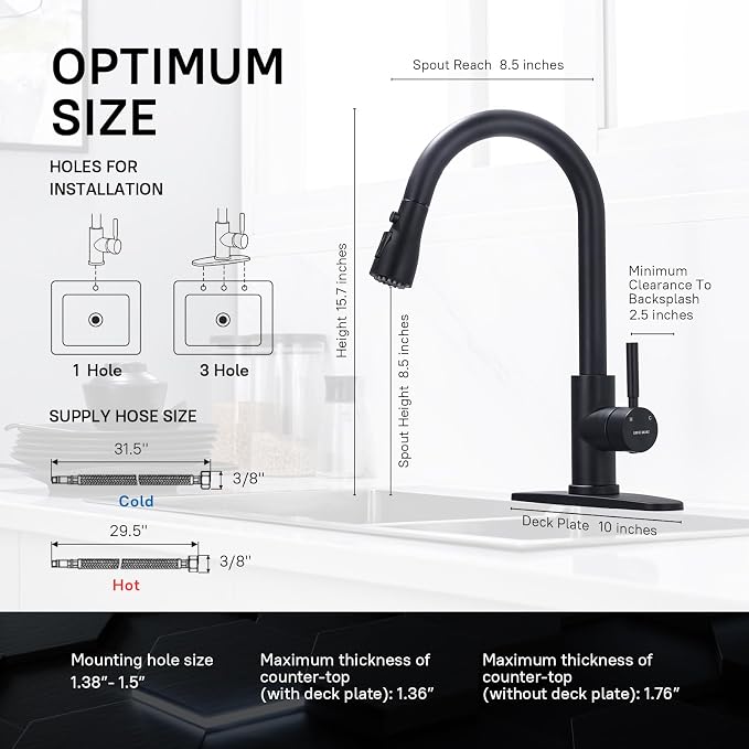 WEWE Black Kitchen Faucet, Leak Proof Kitchen Faucets with Pull Down Sprayer Commercial Stainless Steel Single Handle Single Hole Kitchen Sink Faucet for Farmhouse Camper Laundry Rv Bar