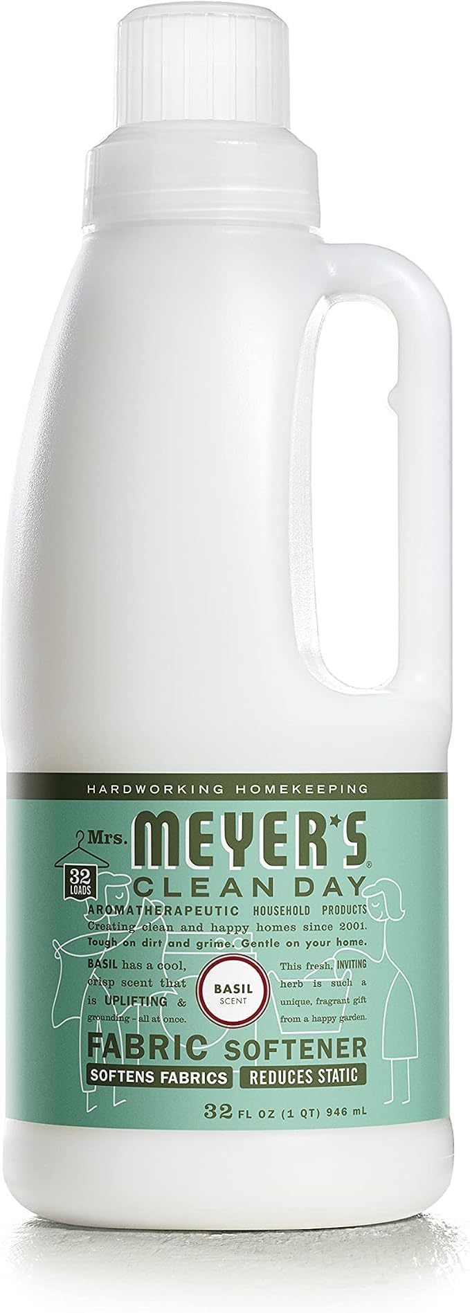 MRS. MEYER'S CLEAN DAY Liquid Fabric Softener Bottle, Basil Scent 32 Fl oz (Pack of 4)