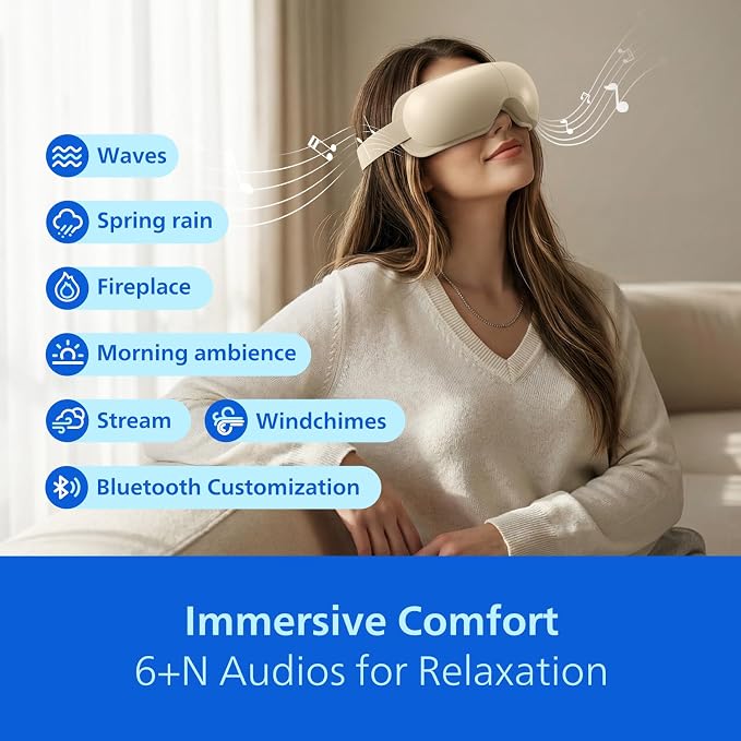 PHILIPS Eye Massager with Heat, Compression Mask Migraine Eye Strain Relief | Ideal gifts for women,men.Rechargeable eye mask for daily home use,office&travel,better sleep,relieves stress