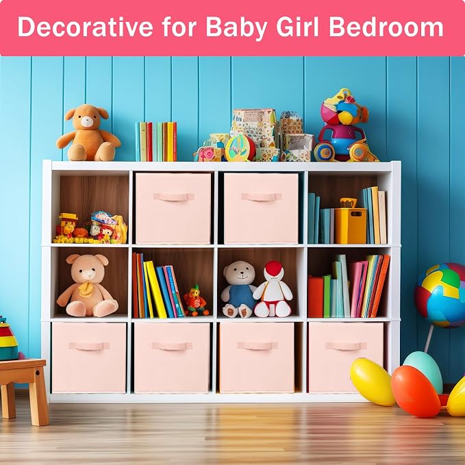 Storage Cubes- 11 Inch Cube Storage Bins for Organizing Shelves - Nursery Closet Organization Bins for Clothes Blanket - 10 Pack Collapsible Decorative Storage Box for Magazines (Pink)