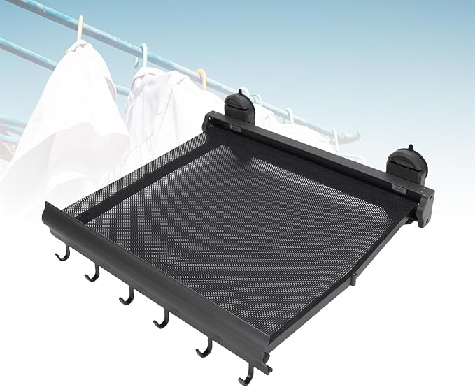 Wall Mounted Clothes Drying Rack 17.3 Inch Retractable Hidden Laundry Mesh Net Organizer with Suction Cups for Laundry Room Bathroom White (Gray)