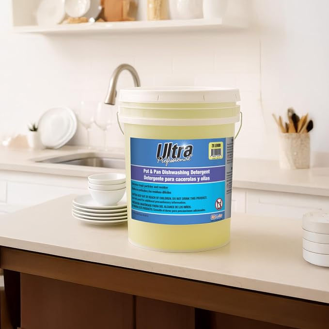 Ultra Professional ™ 5 Gallon Pot & Pan Dishwashing Detergent Dish Cleaning Liquid, Lemon Scent, Yellow - Powerful Grease Remover