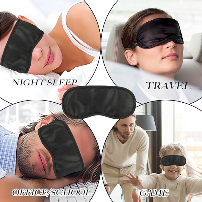 210 PCS Sleep Masks Bulk Eye Mask, Liubeili Sleeping Mask Blindfold Eye Cover Team Building Games Party with Nose Pad and Adjustable Strap for Women Men 4 Layers Black