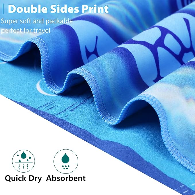 TwoYek Microfiber Beach Towel Extra Large 71x32 inches Blue Turtle Print | Thin & Lightweight, Oversized Sand Free Quick Dry Towels for Travel Pool Camping Sports Accessories Vacation Essentials Gift