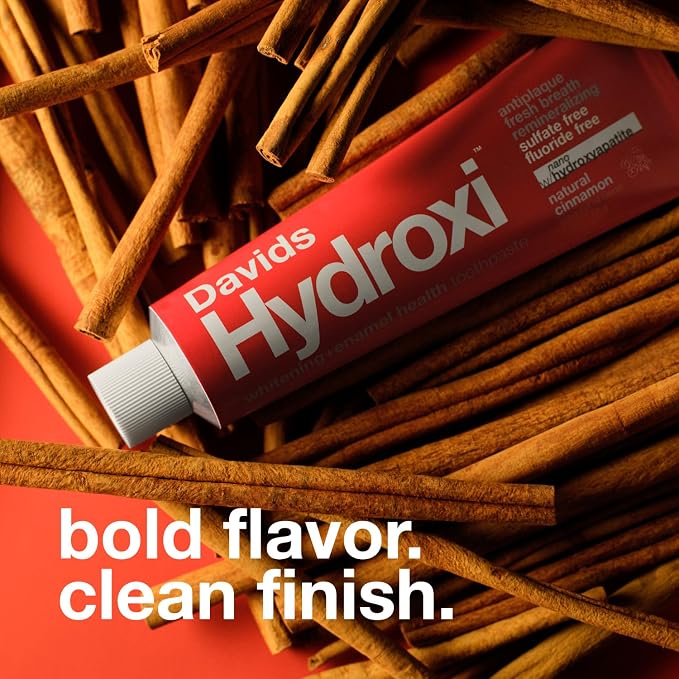 Davids Nano Hydroxyapatite Toothpaste Fluoride Free Whitening Cinnamon 4oz | Remineralizing, Sensitive Teeth Support, Antiplaque, SLS Free, Made in USA, Nano-Hydroxyapatite Formula