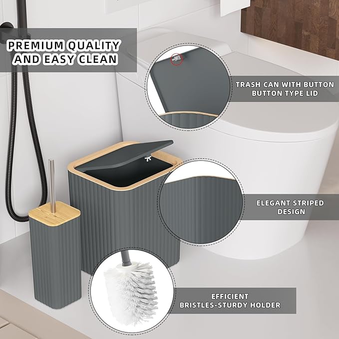 XLHOMO Bathroom Accessories Set - 25PC Grey Bathroom Set, Bathroom Set with Shower Curtain and Rugs, Grey Shower Curtain Set, Toilet Brush, Bathroom Trash Can