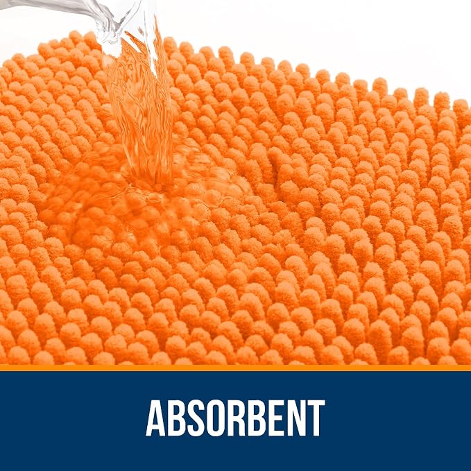 OLANLY Small Bathroom Rugs 24x16, Extra Soft Absorbent Chenille Bath Rugs, Rubber Backing Quick Dry, Machine Washable Bath Mats for Bathroom Floor, Tub and Shower, Home Decor Accessories, Orange