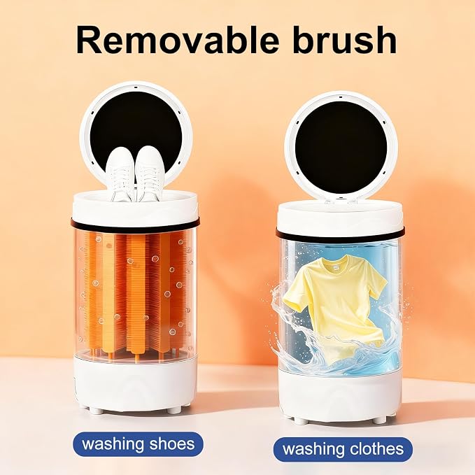 Portable Shoes Washing Machine - Compact 15"×15"×24" Mini Washer with Removable PA Soft Brush for Shoes, 7kg Lightweight with Handle, 3 Functions: Wash Shoes/Clothes and Spin-Dry;Knob Operation