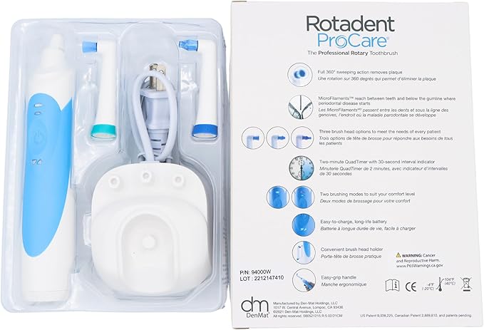 ROTADENT PROCARE Professional Rotary Electric Toothbrush with Rotating Round Head, Dock Charger, 2 Brush Heads, Rechargeable Electric Toothbrush for Adults, 1 Year Warranty