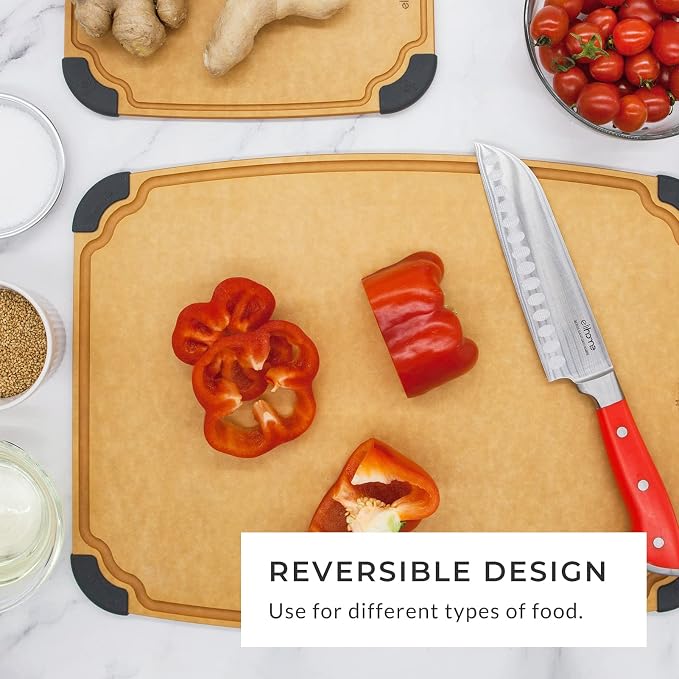Essential Series Cutitng Board for Kitchen- Natural Wood Fiber, Dishwasher Safe, Eco-Friendly, Juice Grooves, Non-slip Feet, Non-Porous, Reversible, BPA Free, Medium - 12" x 8", 12pcs Pack
