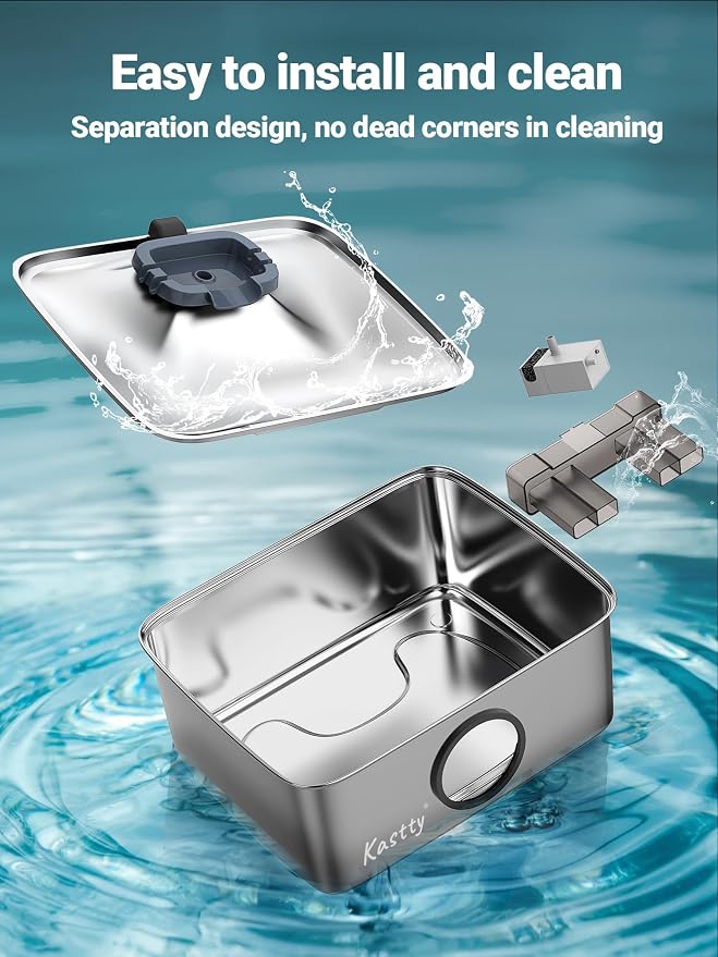 Kastty 15L/4 Gal Stainless Steel Dog Water Fountain for Large Dogs | Ultra-Quiet Automatic Pet Water Fountain with Water Level LED Light,Easy Cleaning Dog Water Bowl Dispenser for Multi-Pet FS79