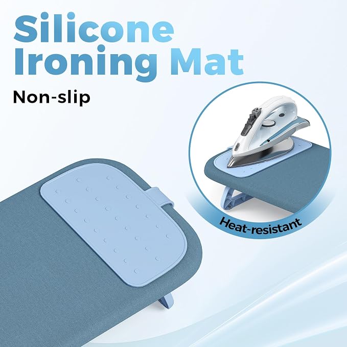 KINGBOARD Tabletop Ironing Board, Small Iron Board with Iron Holder, Foldable Mini Ironing Board, Easy Storage for Travel & Dorm, 12x32 Blue