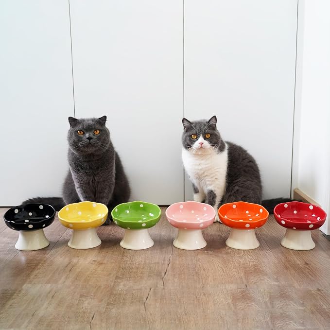 Orange Mushroom Cat Bowl, Elevated Ceramic Bowl for Cats | Elevated, Ceramic, Whisker Friendly, Anti Vomitin,Cute Mushroom Design