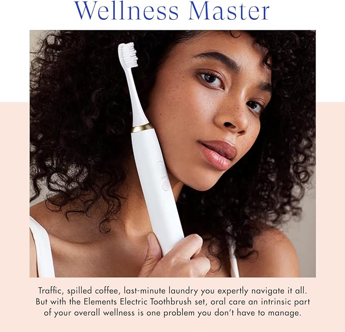 Vanity Planet Elements Ultrasonic Electric Toothbrush - Gold - Advanced Oral Care with UV Sanitizing Charger Base with 3 Replacement Heads - 99.9% Effective Keeping Your Teeth Clean | Advanced Oral Care with UV Sanitizing Charger Base with 3 Replacemen...