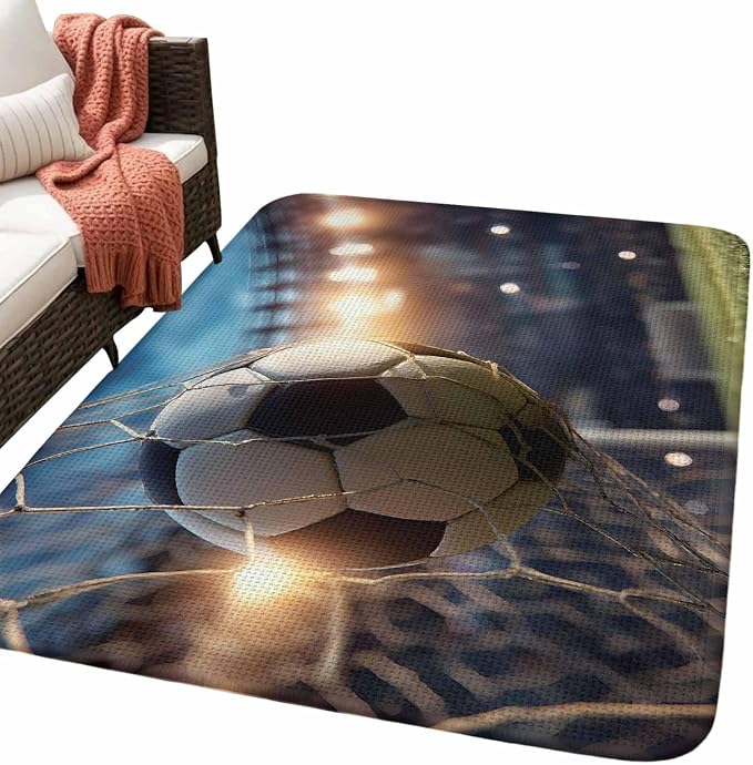 Area Rug for Living Room, Football Sports Non Slip Large Rugs Washable Rug, Football Field Goal Net Soccer Low Profit Indoor Carpet Mat Rugs for Bedroom Bathroom Dining Room, 63" x 90.6"