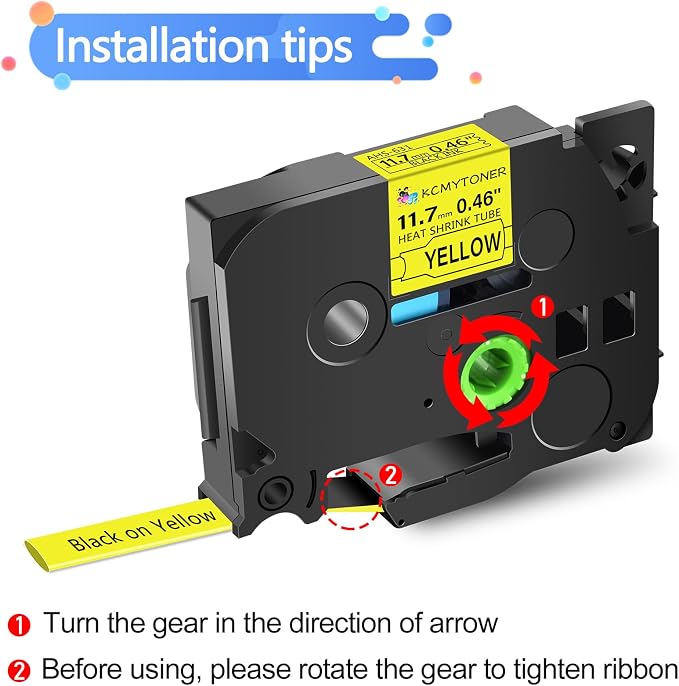 6 Pack Compatible for Brother P-Touch HSe-631 HSe631 HS-631 HS631 AHS-631 11.7mm Yellow TZe Heat Shrink Tube Label Tape for PT-E500 PT-E300 PT-H300 PT-E550W PT-P750WVP 1/2 inch x 4.9 feet
