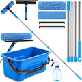 Window Cleaning Kit with Bucket 71" Long Handle 4-in-1 Rotatable Window Squeegee and Microfiber Scrubber Pads High Windows Washing Tool for Commercial Home Outdoor Car