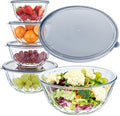 Luvan 5-Piece Glass Mixing Bowls Set with Lids - Clear Salad Bowls with Lids Set, Diamond Pattern Large Glass Mixing Bowl for Baking Prep, Serving & Storage