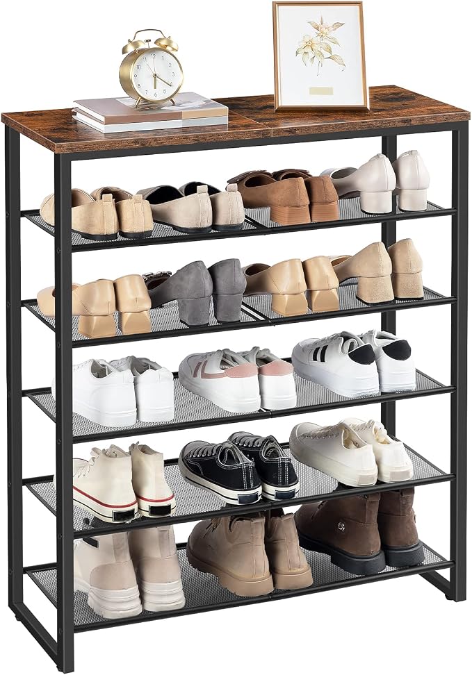 HOOBRO Shoe Rack, 6-Tier Shoe Organizer, for 18-24 Pairs of Shoes, Large Capacity Shoe Storage Shelf, Durable and Stable, for Entryway, Closet, Hallway, Dorm Room, Industrial, Rustic Brown BF67XJ01G1