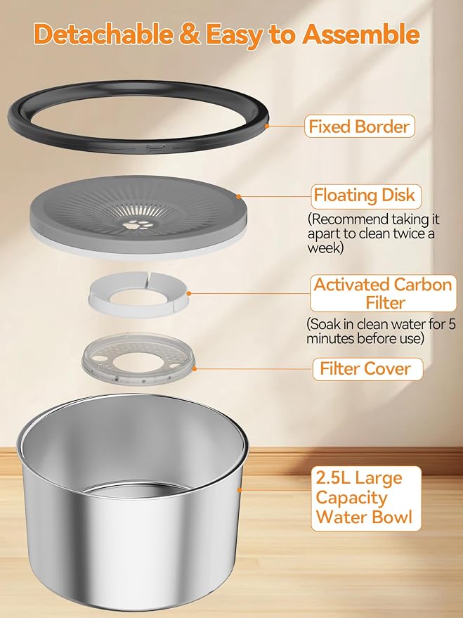 2.5L No Spill Dog Crate Bowl, 2Pcs Stainless Steel Bowls Set | Adjustable Height , Anti-Splash Water & Food Pet Bowl For Cage Kennel, Large Capacity For Medium Large Dogs