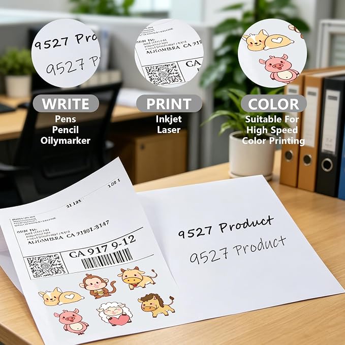 9527 Product Half Sheet Self Adhesive Shipping Labels for Laser & Inkjet Printers White Blank,2 Labels per Sheet (2000 Labels)