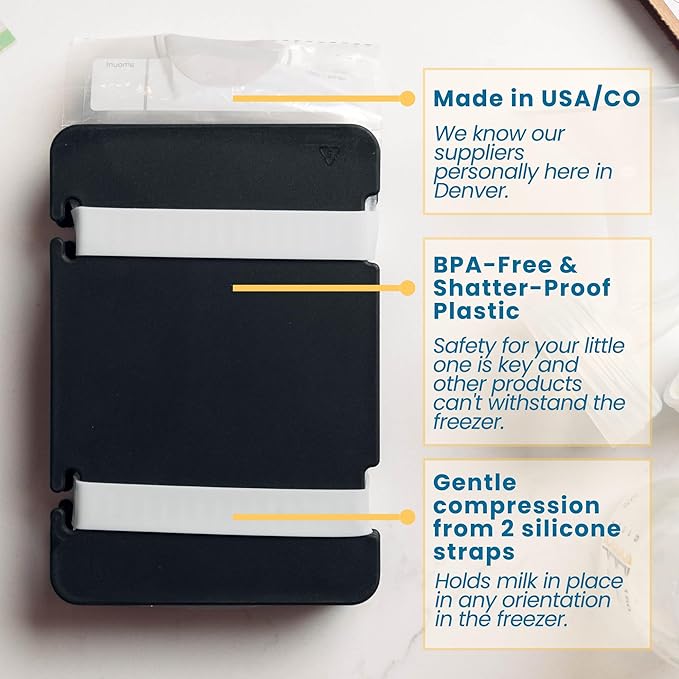 Freeze It Flat Breastmilk Freezer Organizer (Black, Single 1pk) | Freezes breast milk bags flat for stacking, doubles freezer storage space, works with top milk bag brands, easy wipe clean