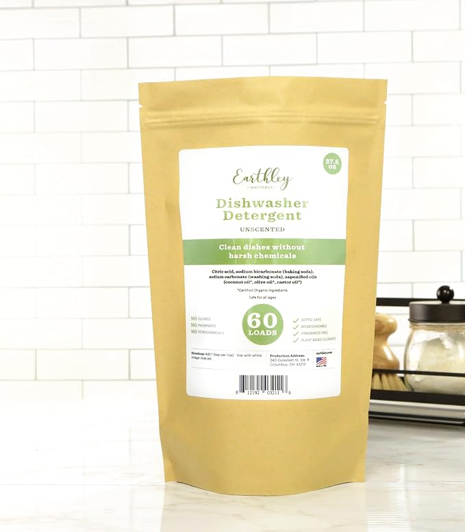 Earthley Wellness, Dishwasher Detergent, Eco-Friendly, Pure, Organic Dish Detergent (60 Loads, Unscented)