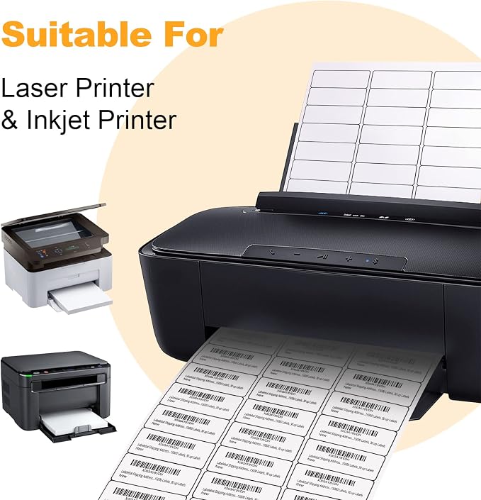 (7500 Pcs/250 Sheets) A4 30 Up Shipping Address Labels, 30 Per Page,1" x2-5/8 Mailing Label, 30-UP White Shipping Labels for Inkjet or Laser Printer,