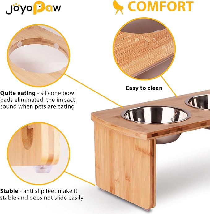 Elevated Dog Bowls, Bamboo Raised Dog Bowl for Medium Dogs, with 2 Stainless Steel Bowls (7'' Tall-40 oz Bowl)