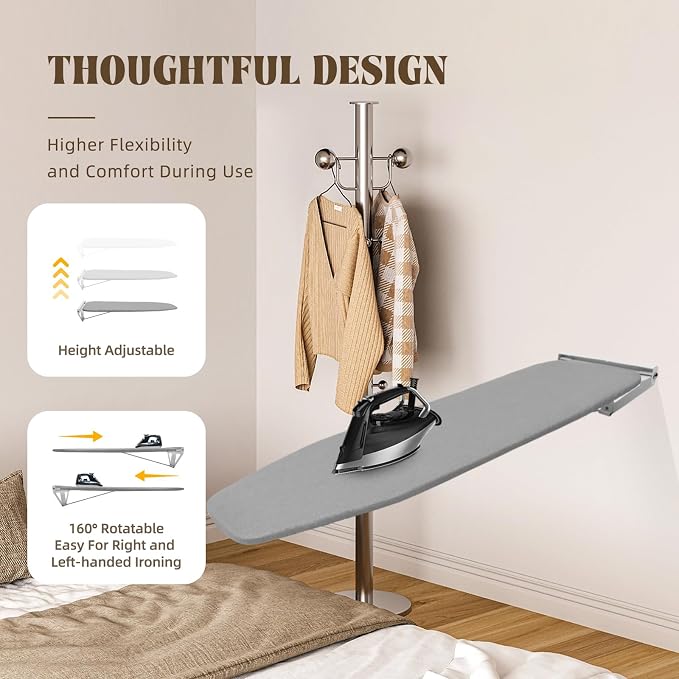Wall-Mounted Ironing Board, Foldable Ironing Station, Sturdy Folding Board Compact Ironing Board Space Save for Home, Apartment, Small Space