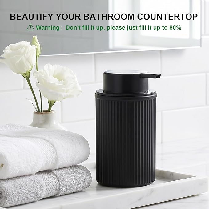 KASUNTING Matte Black Foaming Soap Dispenser, 2 Pack Ribbed Glass Foam Hand Soap Dispenser for Bathroom, Refillable Foaming Pump Bottle with Black Pump, Modern Dish Soap Foam Dispenser