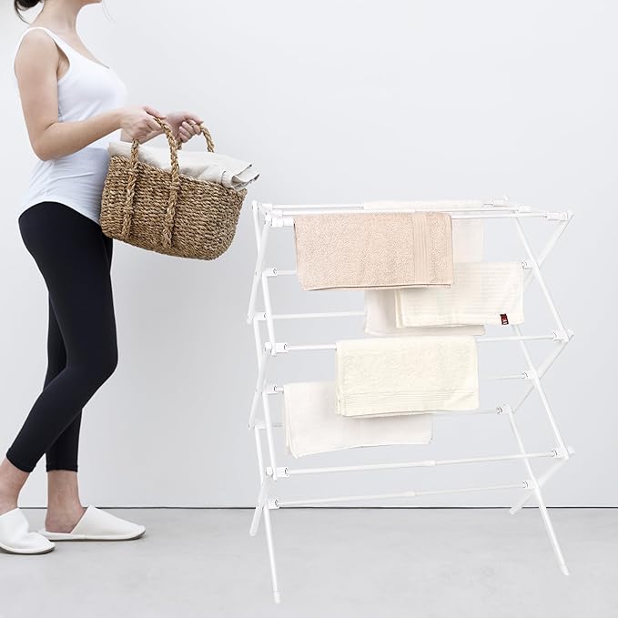ZOES HOMEWARE 2026 Enhanced Clothes Drying Rack | Foldable Drying Rack Clothing for Laundry | Small Collapsible Portable Dryers for Laundry | Use for Indoor & Outdoor | White 37.5"x29"x12"