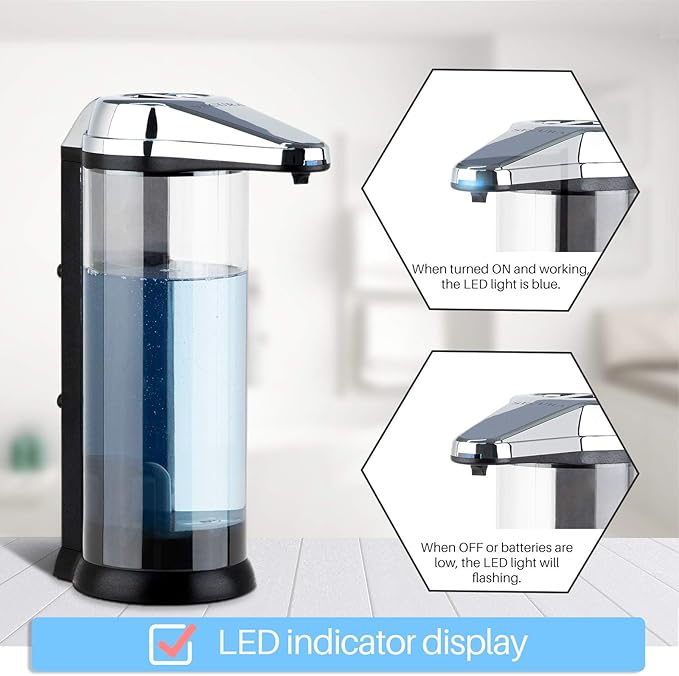 Secura 17oz Automatic Liquid Soap Dispenser, Touchless Battery Operated Hand Soap Dispenser with Adjustable Soap Dispensing Volume Control Dial, Personal Care Dispenser (Chrome)
