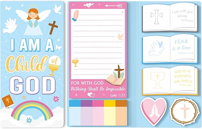 Xqumoi Christian Bible Verse Sticky Notes Set - I Am a Child of God Self-Stick Note Pads Inspirational Religious Divider Tabs Bundle Writing Memo Pad Page Sunday School Office Christmas Supplies Gift