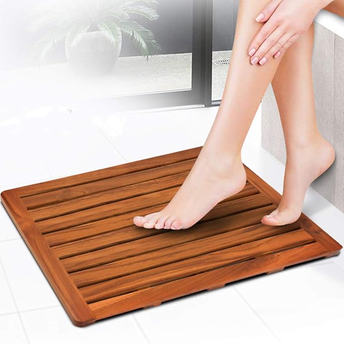 Utoplike (24"x18") Teak Wood Bath Mat, Shower Mats for Bathroom Large | Solid Wooden, with Non-Slip Pads, for Spa Home or Outdoor Inside Shower
