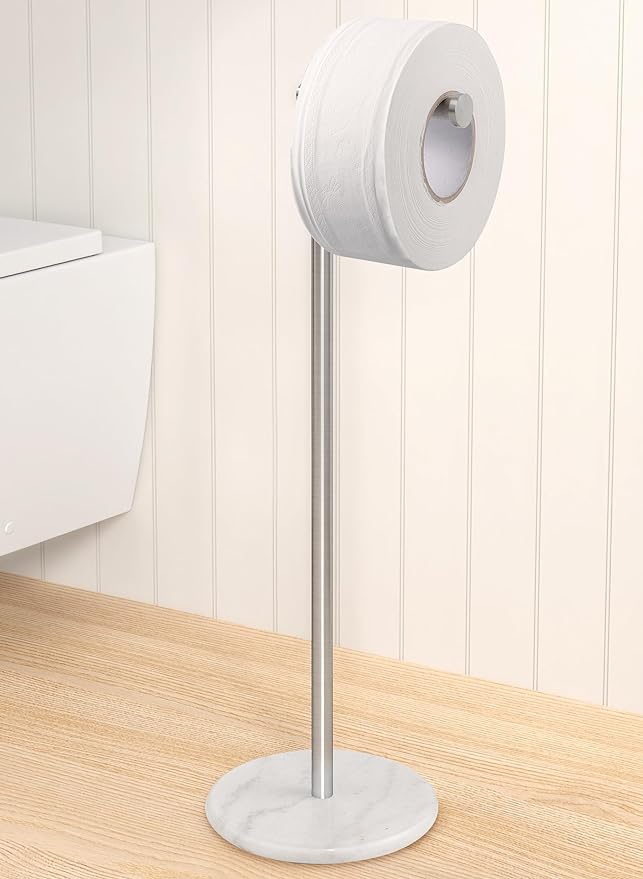 KES Extra High Toilet Paper Holder Free Standing 26", Toilet Paper Holder Stand with Natural Marble Base, Floor Freestanding Toilet Paper Holders 18/8 Stainless Steel Brushed Finished, BPH284S66-2