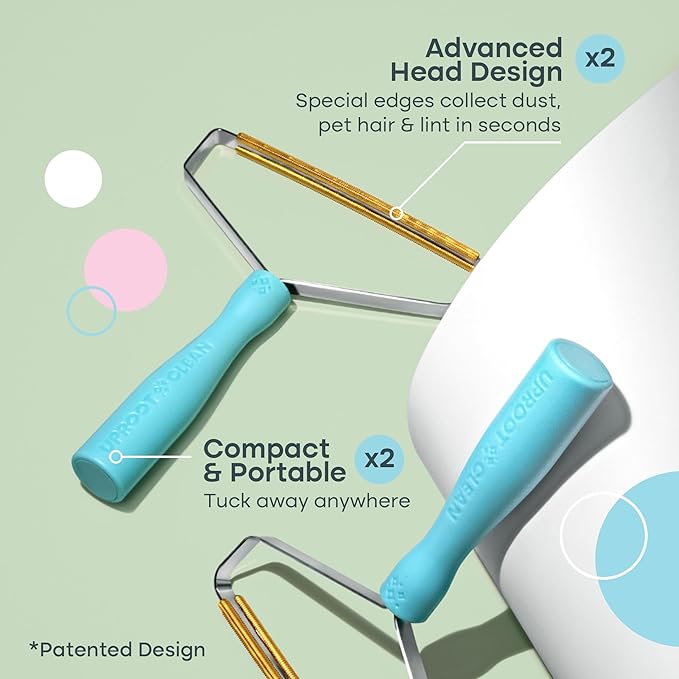Uproot Cleaner Pro Pet Hair Remover x2 & Xtra Pet Hair Removal Broom Set: The Original Reusable Handheld Pro Meets Our Telescopic Fur Removal Carpet Rake - Easy Pair for Furniture, Rugs, & Carpets