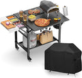 Pizza Oven Table with Cover, Folding Grill table Solid and Sturdy | Pizza Stand for Ooni Pizza Oven, Grill Cart Large Space with Wheel,Expansive Countertop Pizza Oven Accessories for Tailgating