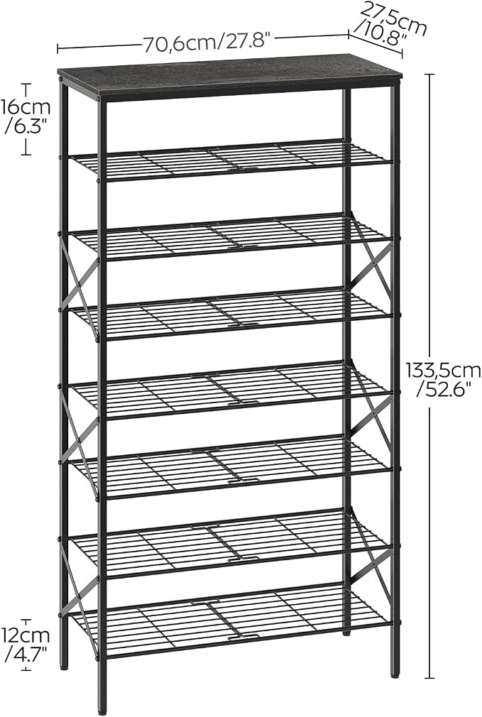 YATINEY 8 Tier Shoe Rack, Large Capacity Shoe Storage Organizer Holds 32 Pairs, Sturdy and Stable, for Entryway, Hallway, Closet, Dorm Room, Charcoal and Black SS08BC