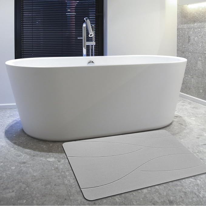 32"x20" Stone Bath Mat, Diatomaceous Earth Shower Mat, Non-Slip Super Absorbent Quick Drying Bathroom Floor Mat, Natural, Easy to Clean (Cloudy Gray)