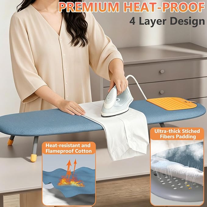 Small Ironing Board with Iron Holder, Tabletop Ironing Board with Iron Rest Pad, Compact Foldable Iron Board for Travel Home with Protective Press Cloth Sapce Saving (Grey)