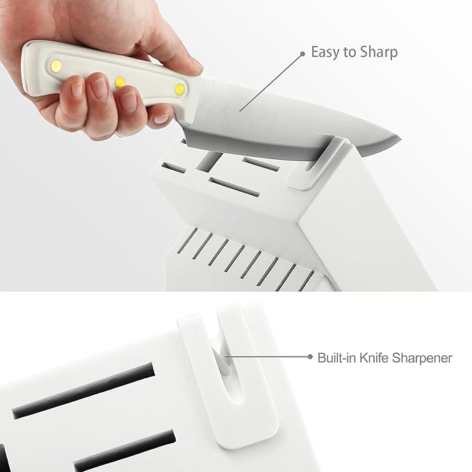 McCook Knife Set White Kitchen Knife Block Set w Built-in Sharpener | German Forged Stainless Steel,26 PC,Razor Sharp,Anti-Rust,Restaurant Grade,Ergonomic Handles,Full Tang,Gift Box
