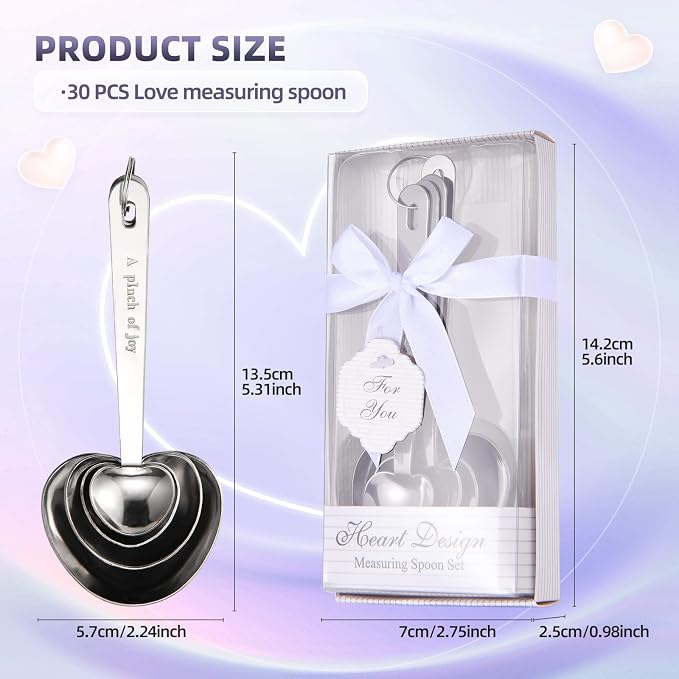 30 pieces pack heart-shaped measuring spoon set suitable for wedding birthday party bridal shower gift, baby shower decoration souvenir individual gift packaging