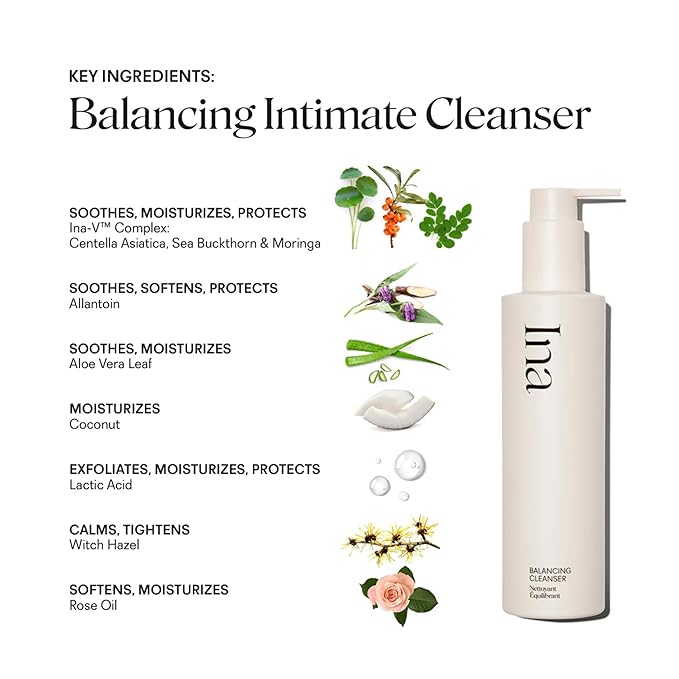 Ina Balancing Intimate Cleanser - pH Balanced Feminine Wash for Vulvar Care, Feminine Hygiene & Sensitive Skin - Non-Irritating Gynecologist Developed Intimate Wash w/Witch Hazel & Aloe, 6 fl oz