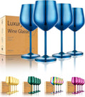UNISWEET Unbreakable Stainless Steel Wine Glasses Set of 4, Blue | 17oz Unique Fancy Metal Wine Goblets, Shatterproof, Ideal for Outdoor, Camping, Travel, Pool, Great Gift for Wine Lovers