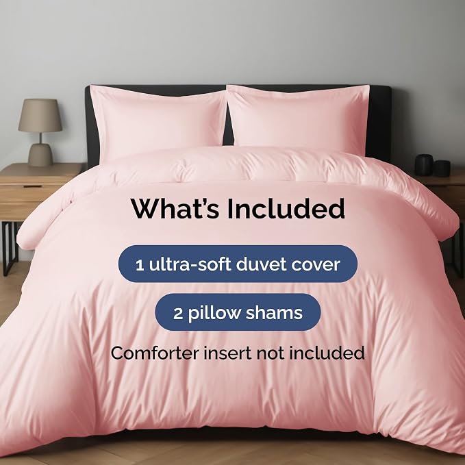 Duvet Cover King Size Set - Extra Soft King Duvet Cover 104" x 90" with 2 Pillow Shams for Women, Men, Kids & Teens - Hotel Luxury, Easy-Care w/ Zipper Closures & Ties - Comfy & Breathable (Baby Pink)